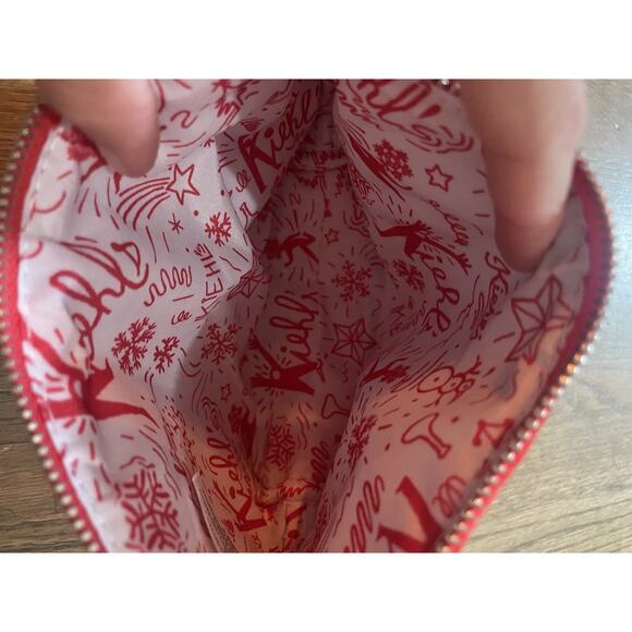 Kiehl's Red Soft Velvet Makeup Bag Cosmetic Pouch Holiday White Embroidery - Picture 6 of 6